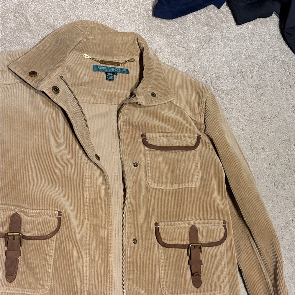 Polo by Ralph Lauren women’s Beige Corduroy Jacket with Leather Trim